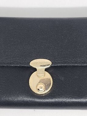 Vintage Sisley 90s Black Textured Leather Tri-Fold Wallet - Silver Clasp